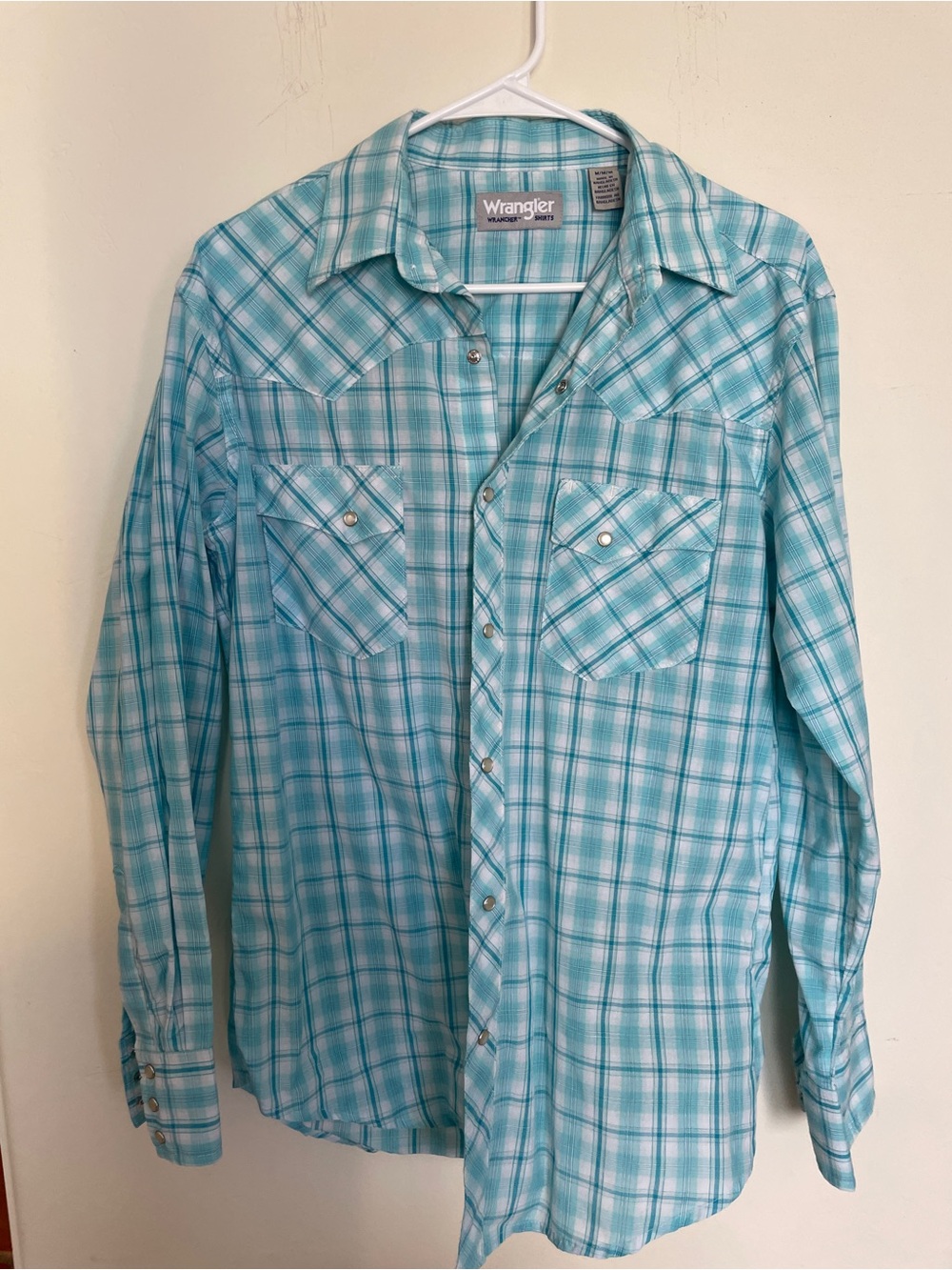 Wrangler Men's Light Teal Plaid Western Button-Down Shirt